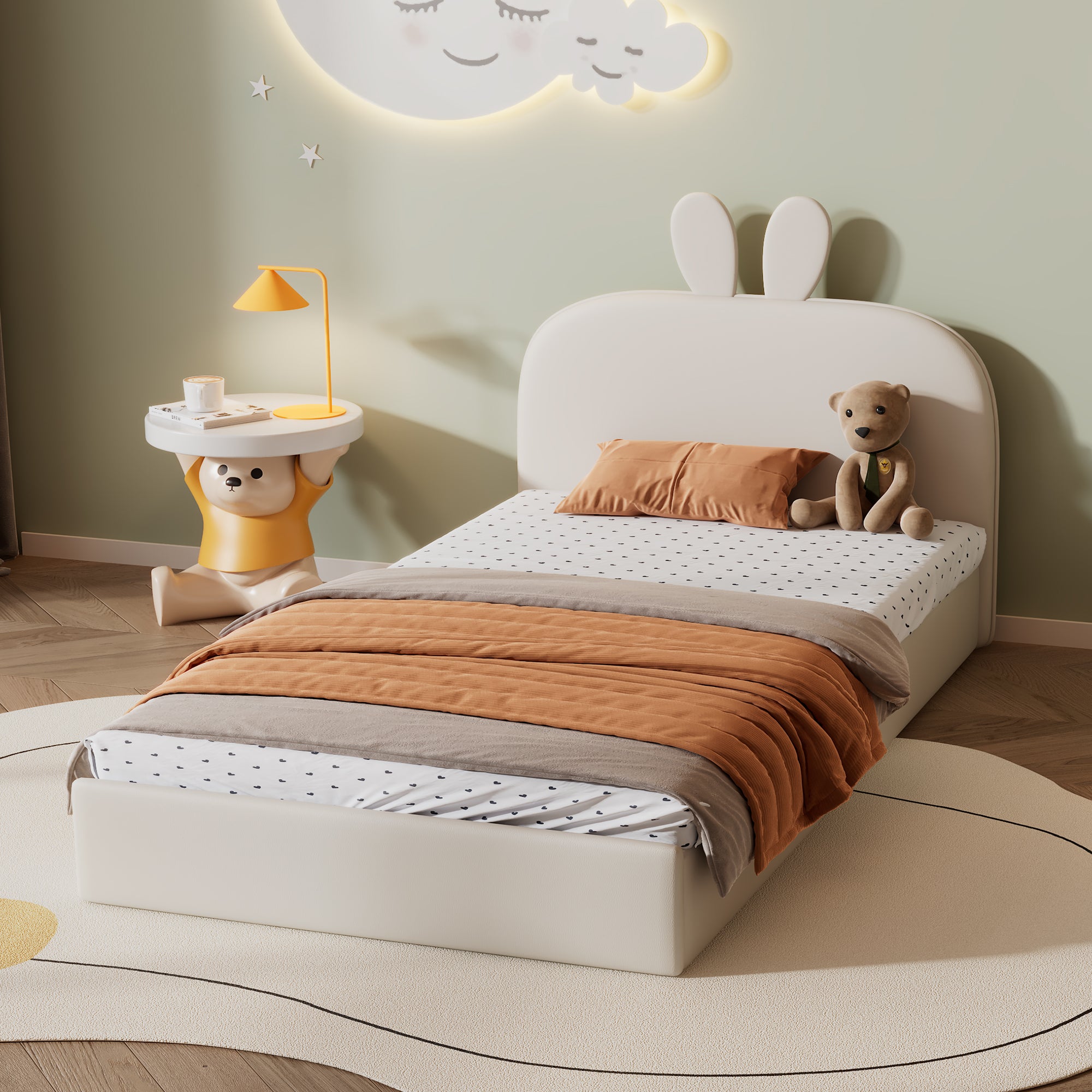 Lit D'enfant Rembourré 90x200 Cm Avec Coffre De Rangement | Tête De Lit Velours Beige | Sommier à Lattes Inclus | Capacité 150 Kg - 12