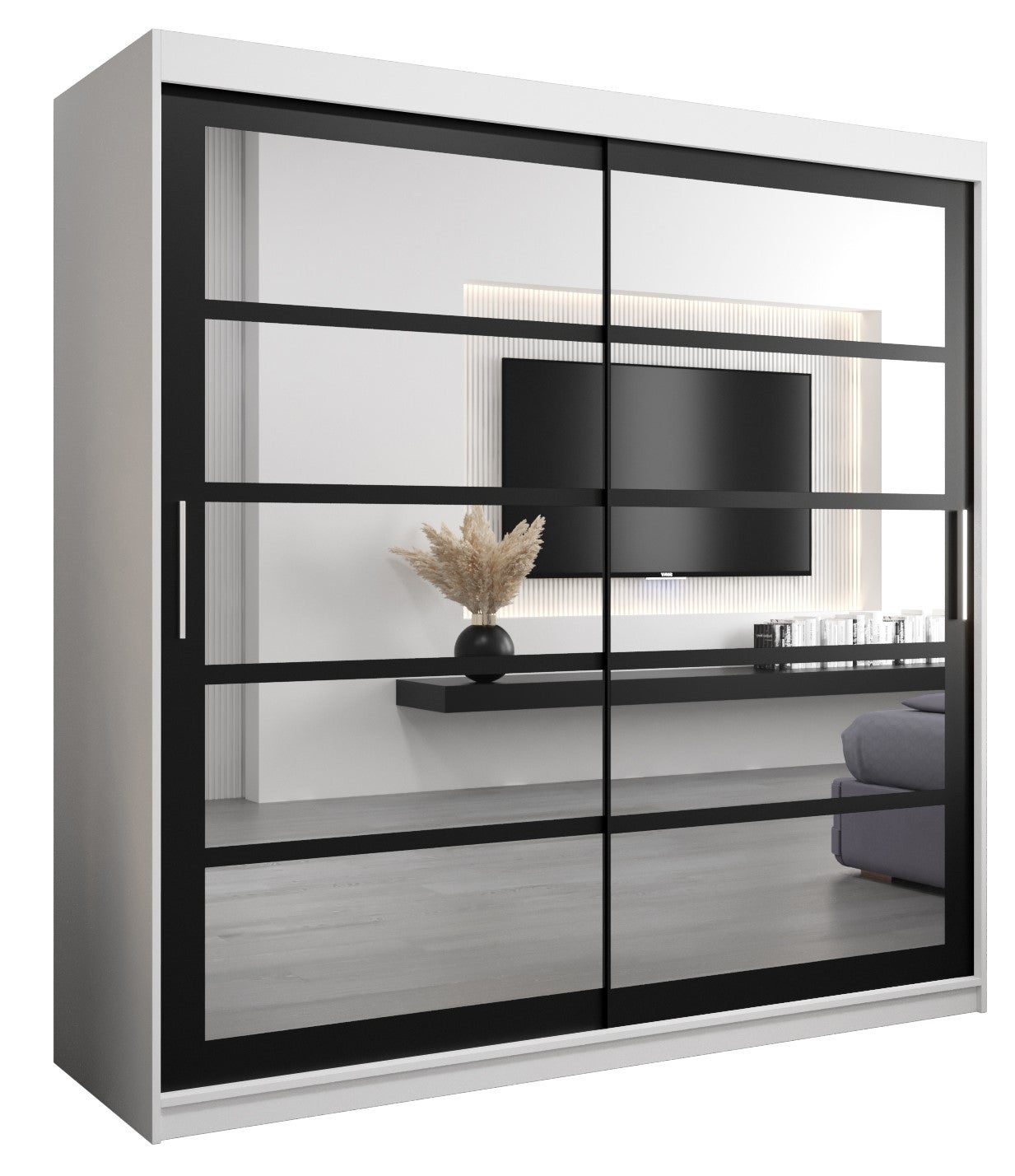 Szafa przesuwna garderoba ROMA 2 200 x 62 x 200 cm Biały + Czarny - Abiks Meble