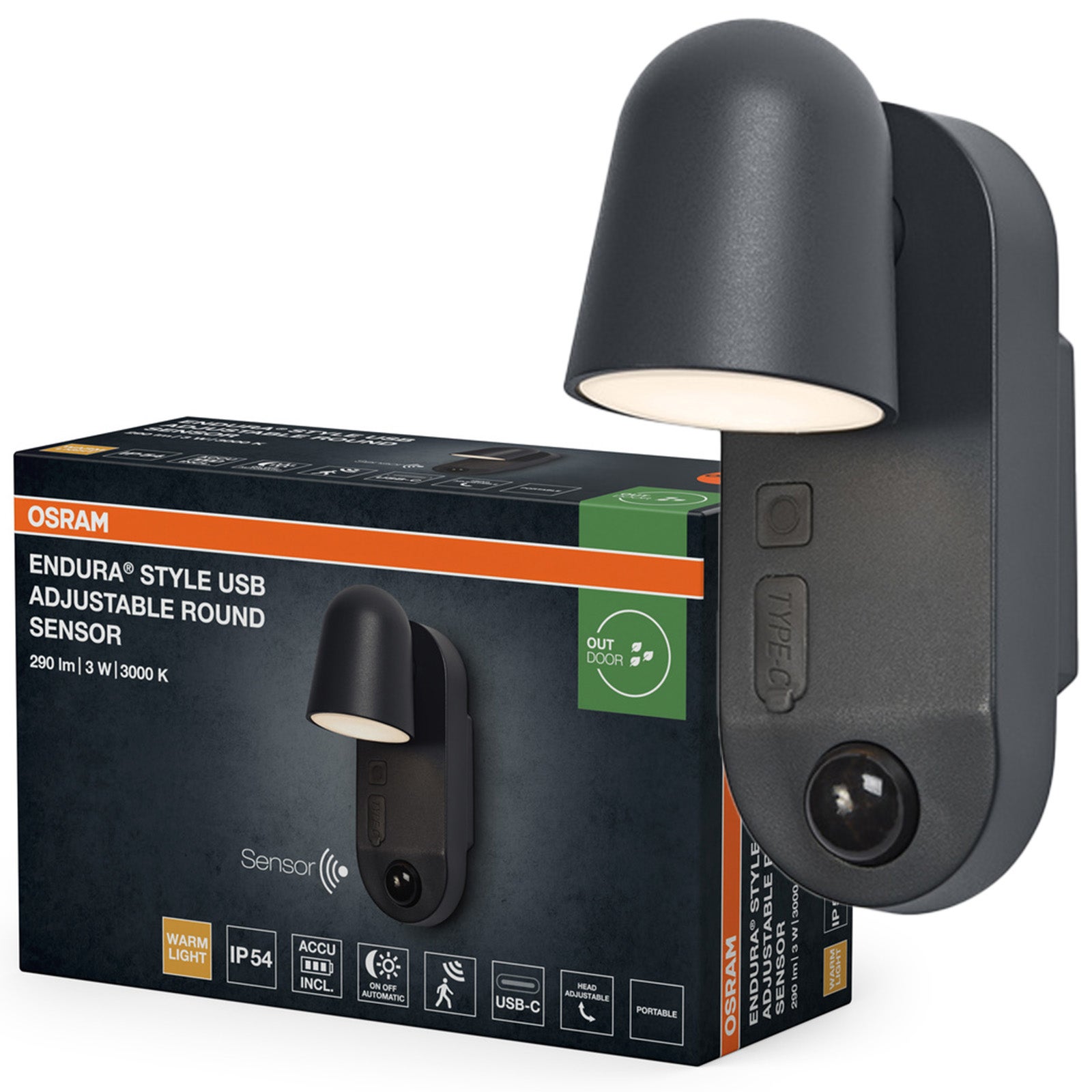 Kinkiet Ogrodowy Osram Lampa Reflektor LED z Czujnikiem Ruchu i Zmierzchu 3W 155lm 3000K Ciepła biel Ściemnialna Szary IP54 1 szt.