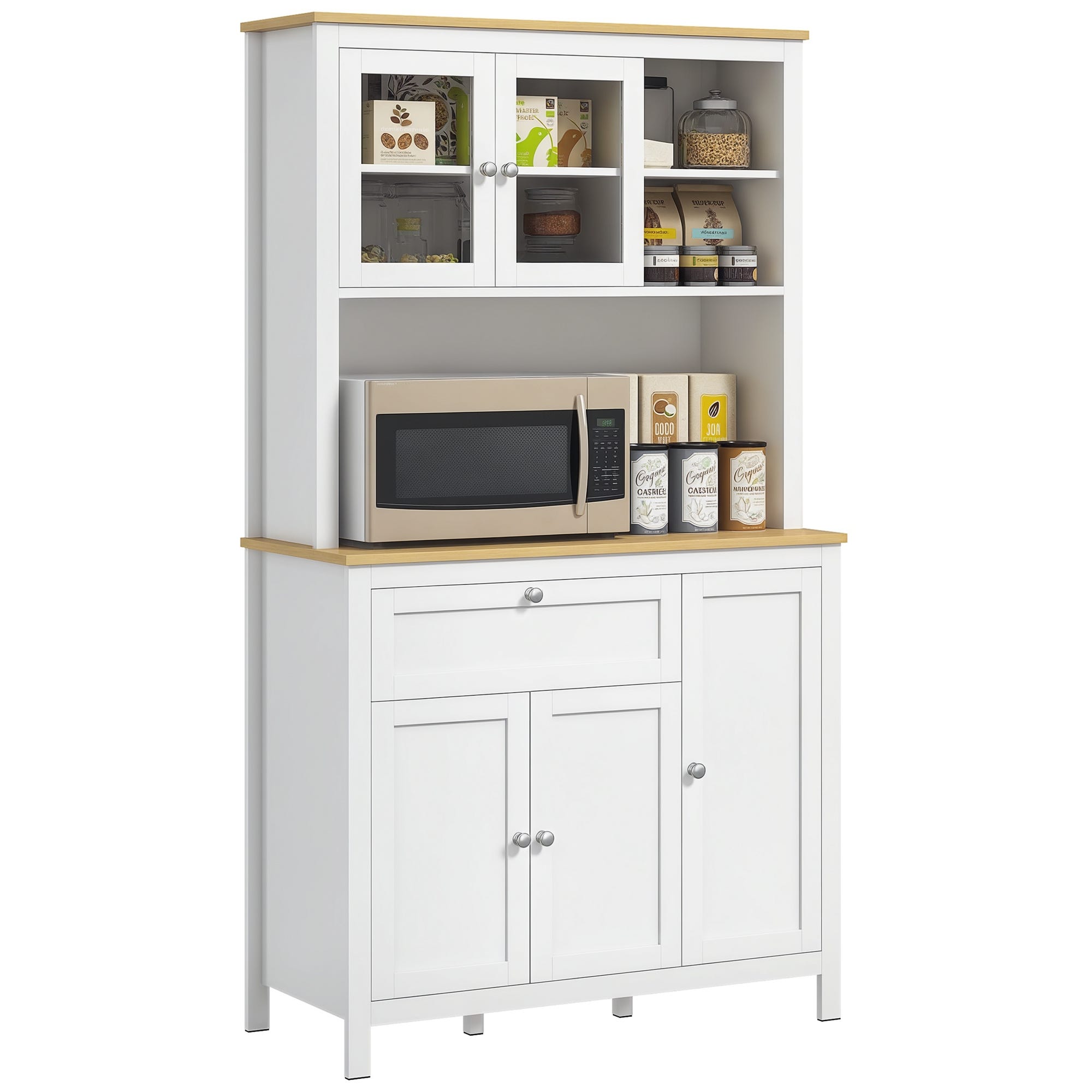 Meuble Micro-Ondes HOMCOM Avec Tiroir Et 2 Portes - 60 X 40 X 122,5 Cm Blanc - Rangement Cuisine
