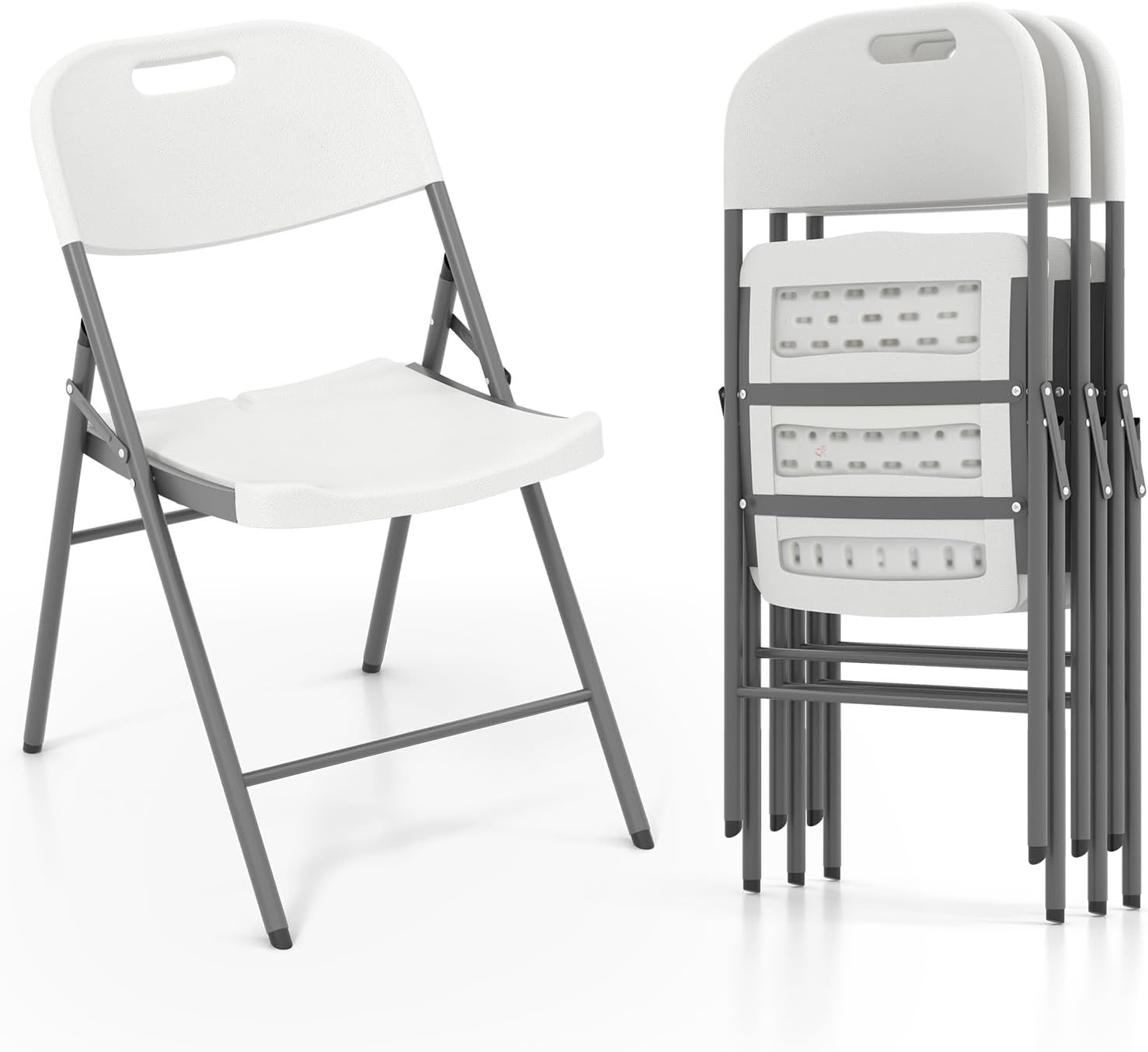 Zestaw 4 składanych krzeseł z tworzywa HDPE, metalowa rama, przenośne krzesła dodatkowe z metalowymi nogami, nośność 160 kg