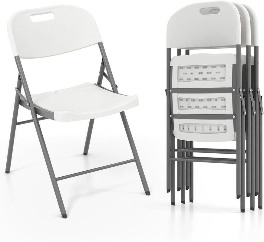 Zestaw 4 składanych krzeseł z tworzywa HDPE, metalowa rama, przenośne krzesła dodatkowe z metalowymi nogami, nośność 160 kg