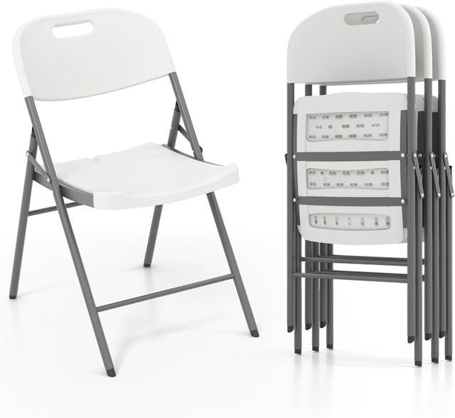 Lot de 4 Chaises Pliantes en Plastique HDPE, Cadre en Métal, Chaises d'Appoint Portables avec Pieds en Métal, Capacité 160 Kg