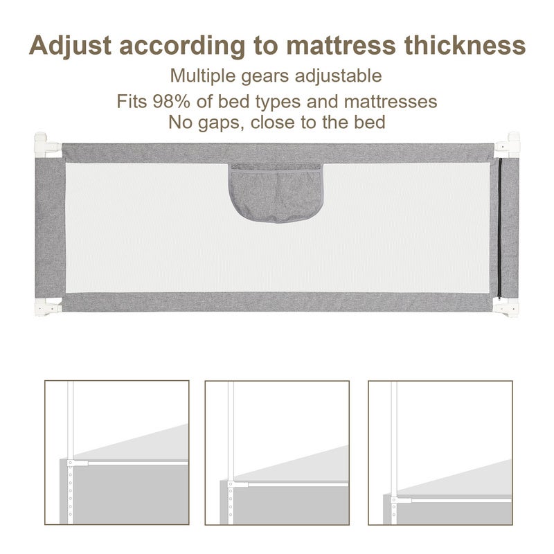 Barrière de lit anti-chute 200 cm Hauteur réglable de 64 à 96 cm Avec filet aéré Pour de nombreux types de lit - 4