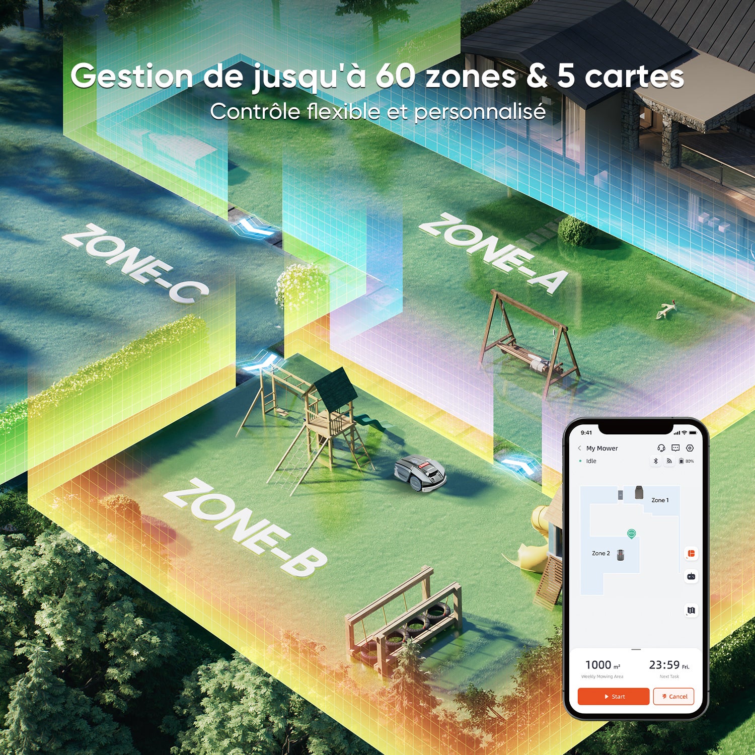 Robot Tondeuse sans Fil, 800 m², RTK + Vision, Cartographie, Évitement des Obstacles, Pentes 30 %, Contrôle via App, Sunseeker S3 - 4