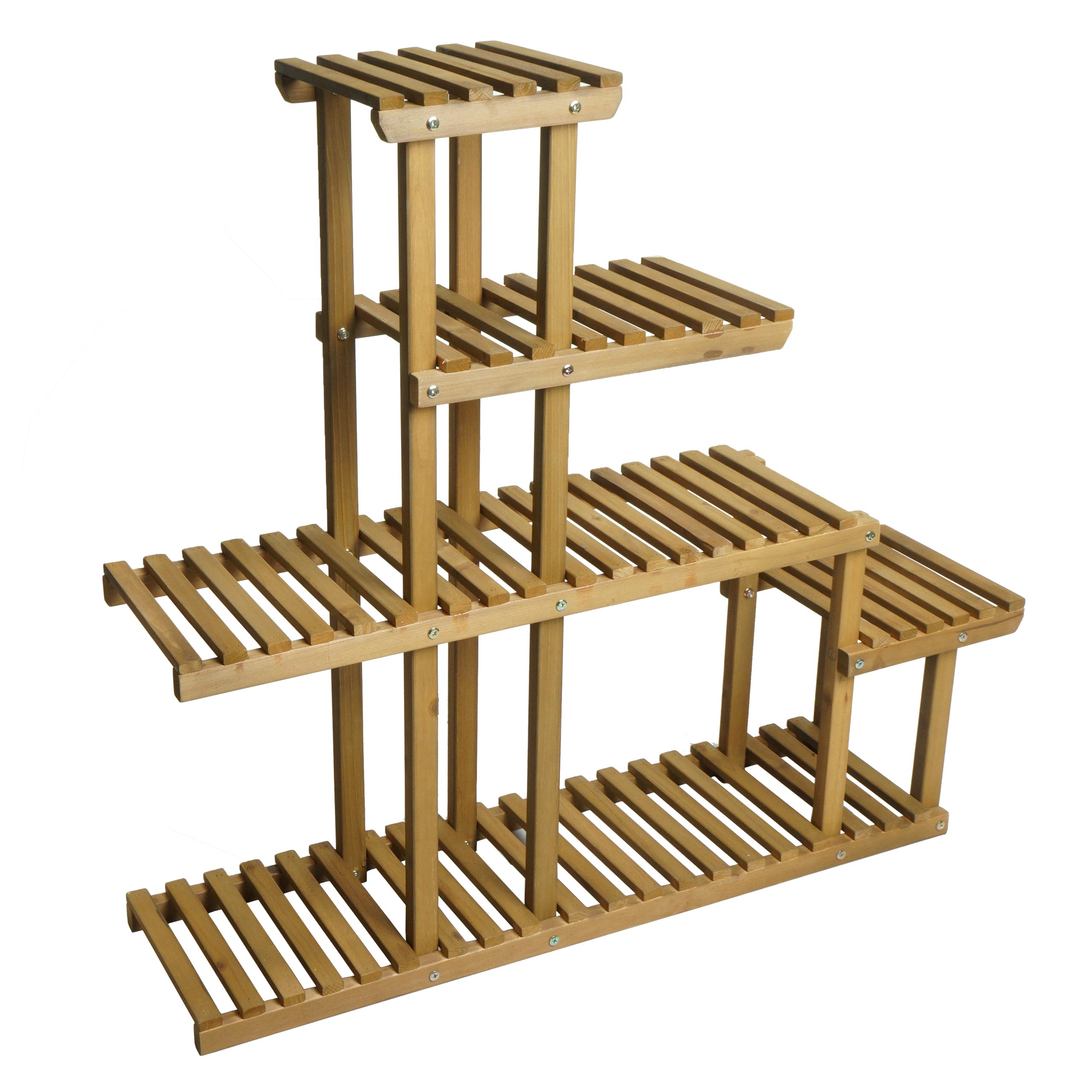 Półka na rośliny HWC-L71, stojak na schody kwiatowe stojak na kwiaty, 5 półek, 95x105x25cm zewnętrzne drewno jodłowe MVG, brązowy