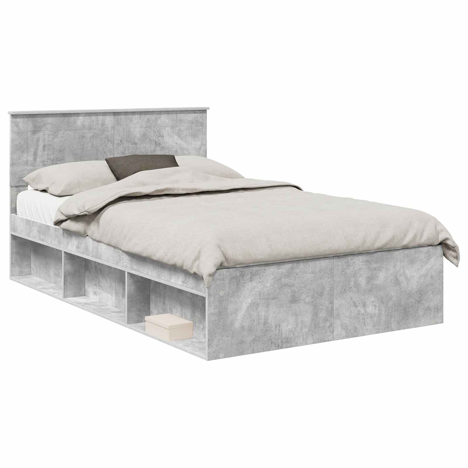 Cadre de lit gris béton 135 x 190 cm en panneau de bois - 2