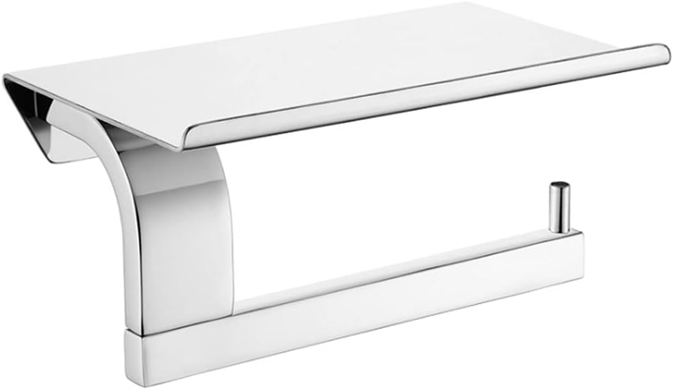 Uchwyt na papier toaletowy z półkami, ścienny uchwyt na papier toaletowy do łazienki, stal nierdzewna, chrom