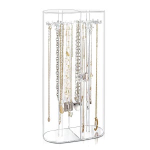 Présentoir à Colliers Acrylique Avec 24 Crochets - Rangement Bijoux Rotatif Transparent Pour Colliers, Bracelets Et Bagues