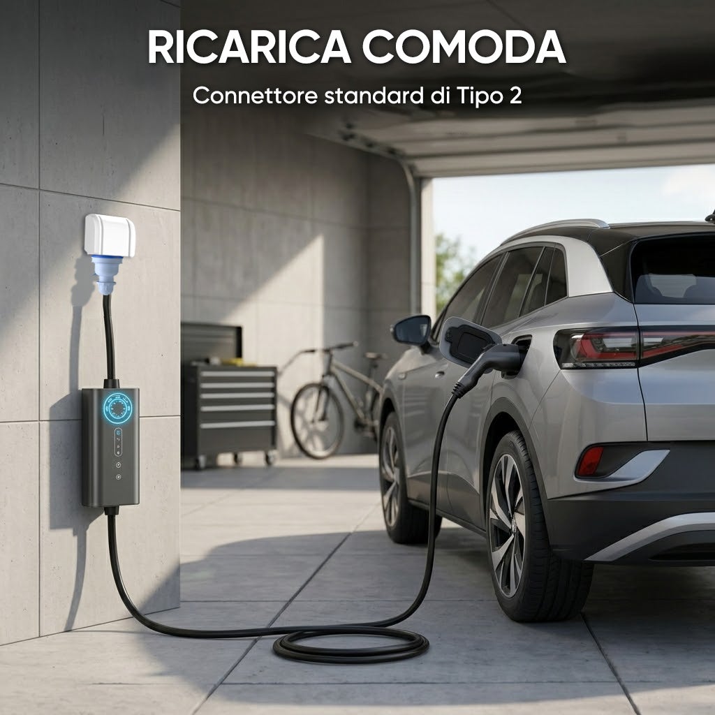 Carregador portátil para veículos elétricos JUNSUN 7kW – 32A monofásico, cabo 8m Tipo 2, IP67, corrente ajustável 6-32A, carregamento programável - 3