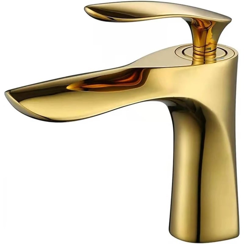 Bateria umywalkowa do łazienki – wykończenie mosiężne – złoty Złoty kran mieszaczowy – z wężem doprowadzającym wodę G3/8