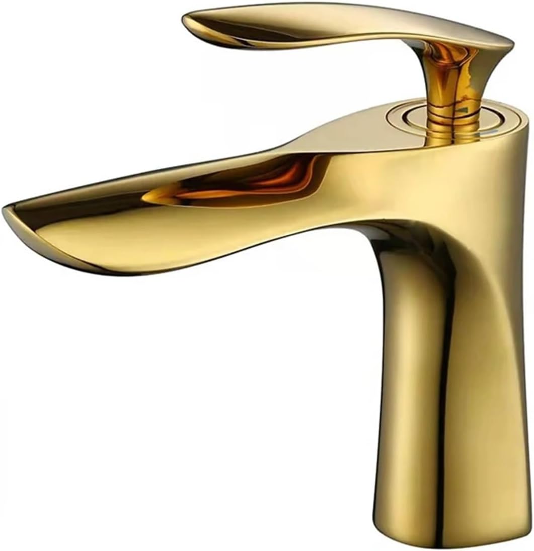 Bateria umywalkowa do łazienki - Bateria mieszaczowa mosiężna - Wykończenie w kolorze złotym - Z wężem doprowadzającym wodę G3/8