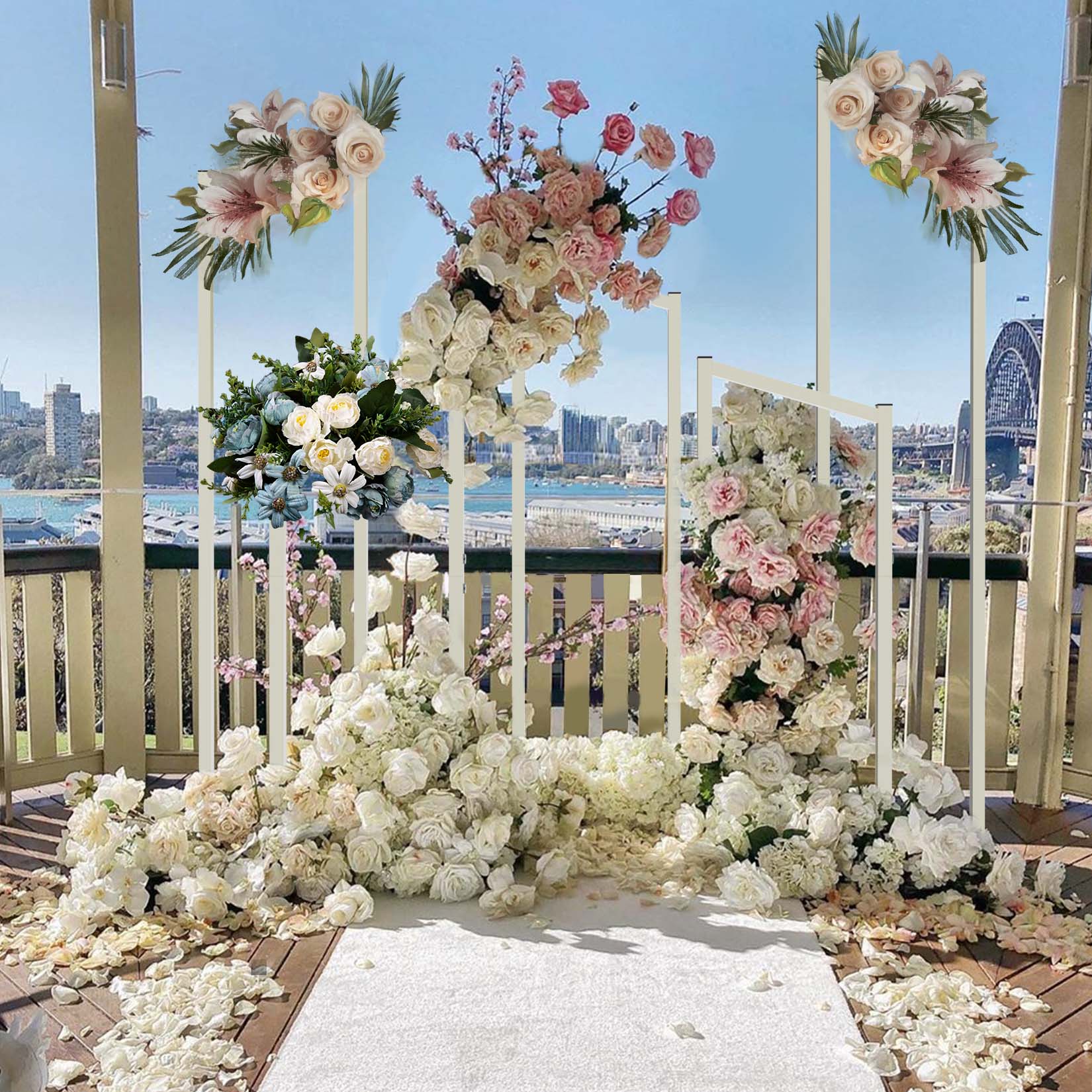Arc de mariage en métal doré de 6,5 pieds, cadre en arc, support de toile de fond rond, arc de ballon, support d'arc de cérémonie Arbor, cadre floral de mariage
