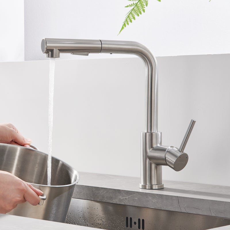 LOVHAUS Bateria Kuchenna Wyciągana, Bateria Zlewozmywakowa Obrotowa 360° z 2 Trybami Natrysku, Bateria Kuchenna Wysokociśnieniowa