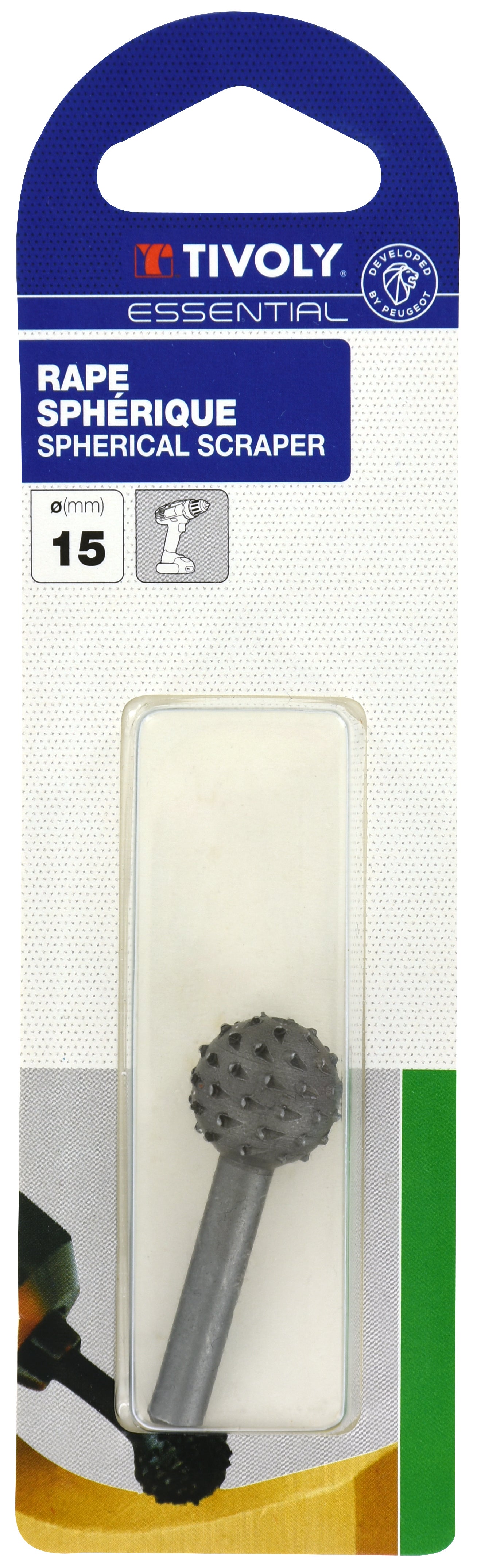 Tivoly • Rape sur tige sphérique Ø 15mm queue 6mm • Pour perceuse-visseuse • Acier HCS haute teneur en carbone • Pour tout type de bois - 2