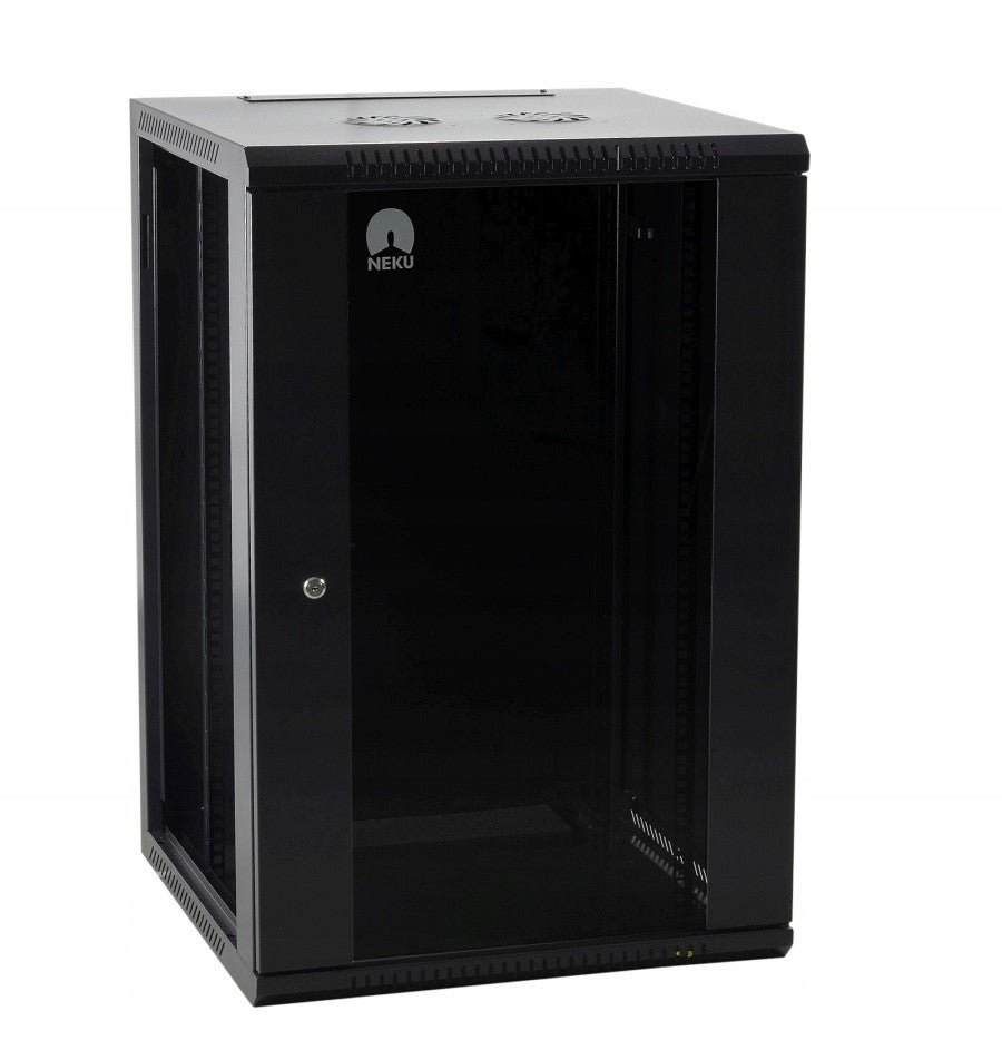 NEKU Szafa wisząca RACK 19" 22U 450mm rackowa szklane drzwi CZARNA BOX