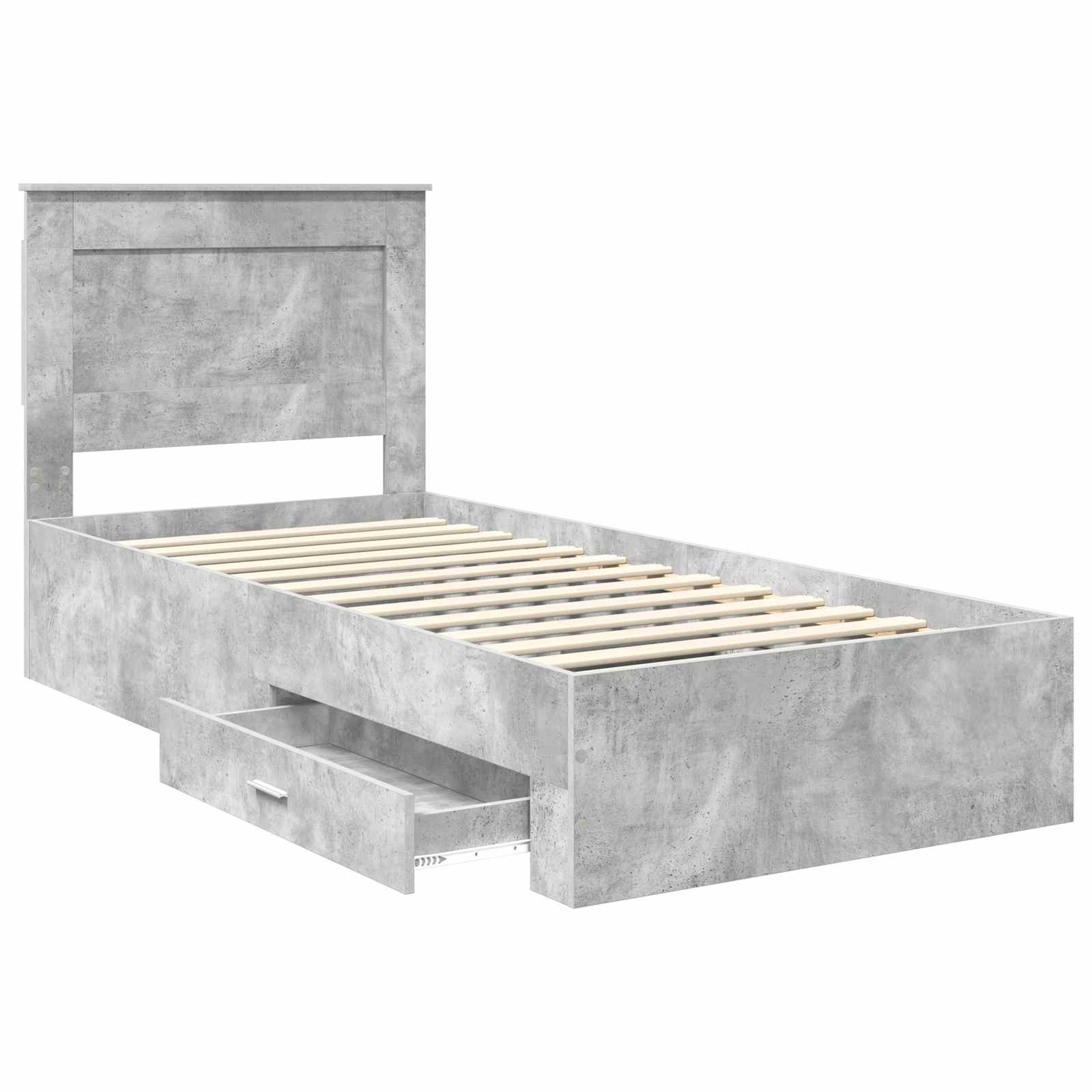 Cadre de lit en panneau de bois, gris béton et argent, pour la chambre, 75 × 190 cm - 5