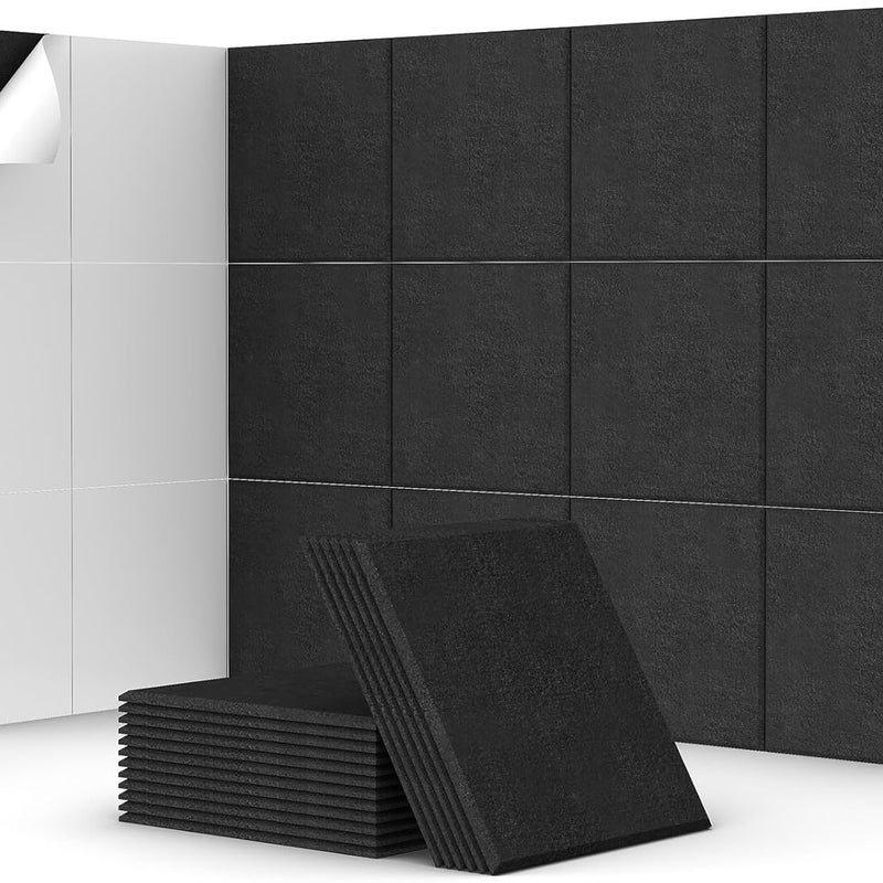 Panele ścienne dźwiękochłonne, samoprzylepne panele dźwiękochłonne, odpowiednie do biur, sypialni, salonów, 18 sztuk, kolor czarny