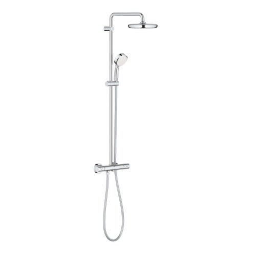 GROHE Tempesta Sistema 210 con Miscelatore Termostatico (soffione 210 mm, doccetta a 3 getti, termostatico, finitura StarLight), Cromo, 27922001