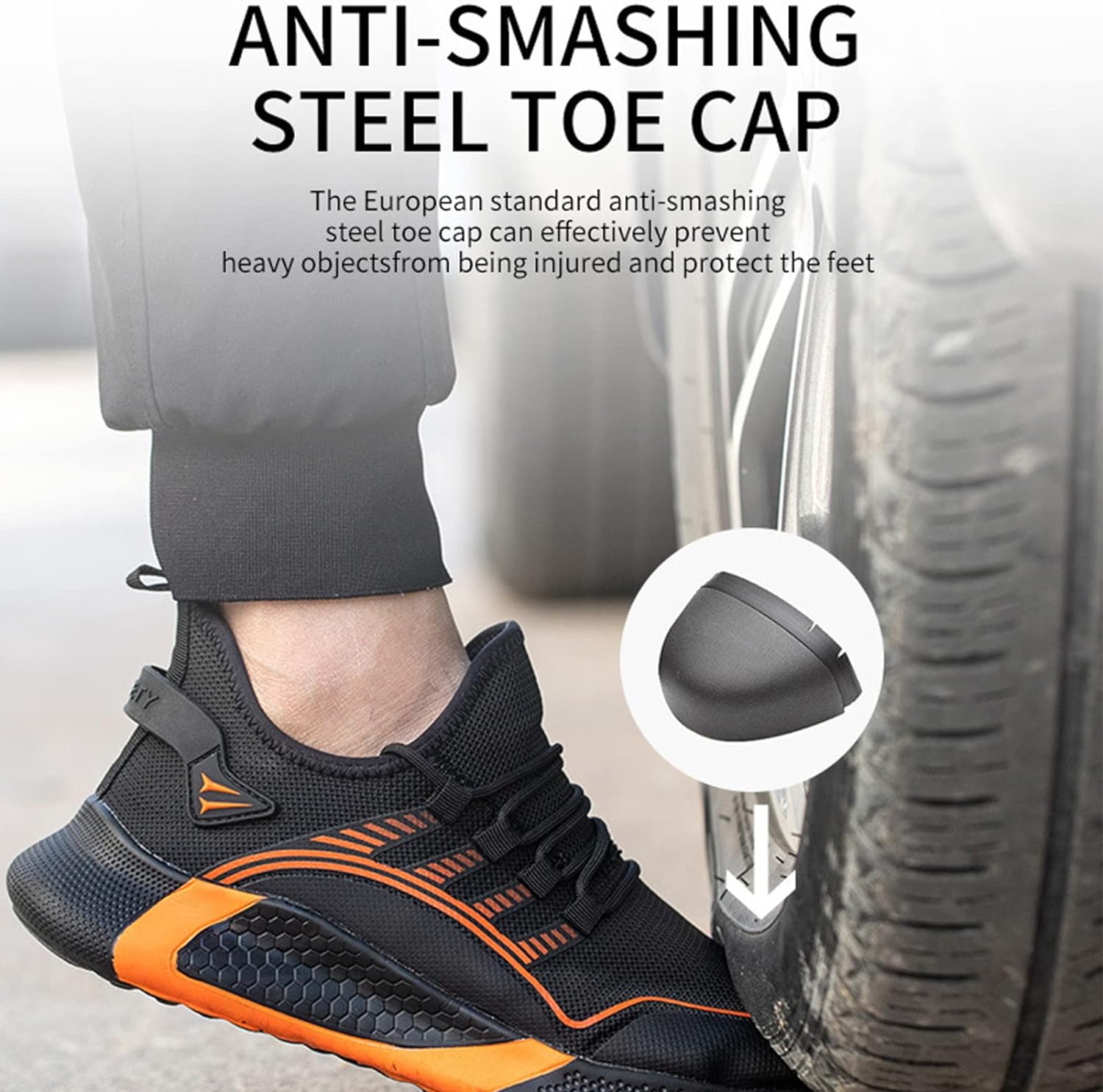 Chaussures De Sécurité Hommes Femmes Avec Capuchon D'orteil En Acier, Entraîneurs De Sécurité Confortables Légers Smash Et Ponction Noir-38 - 3