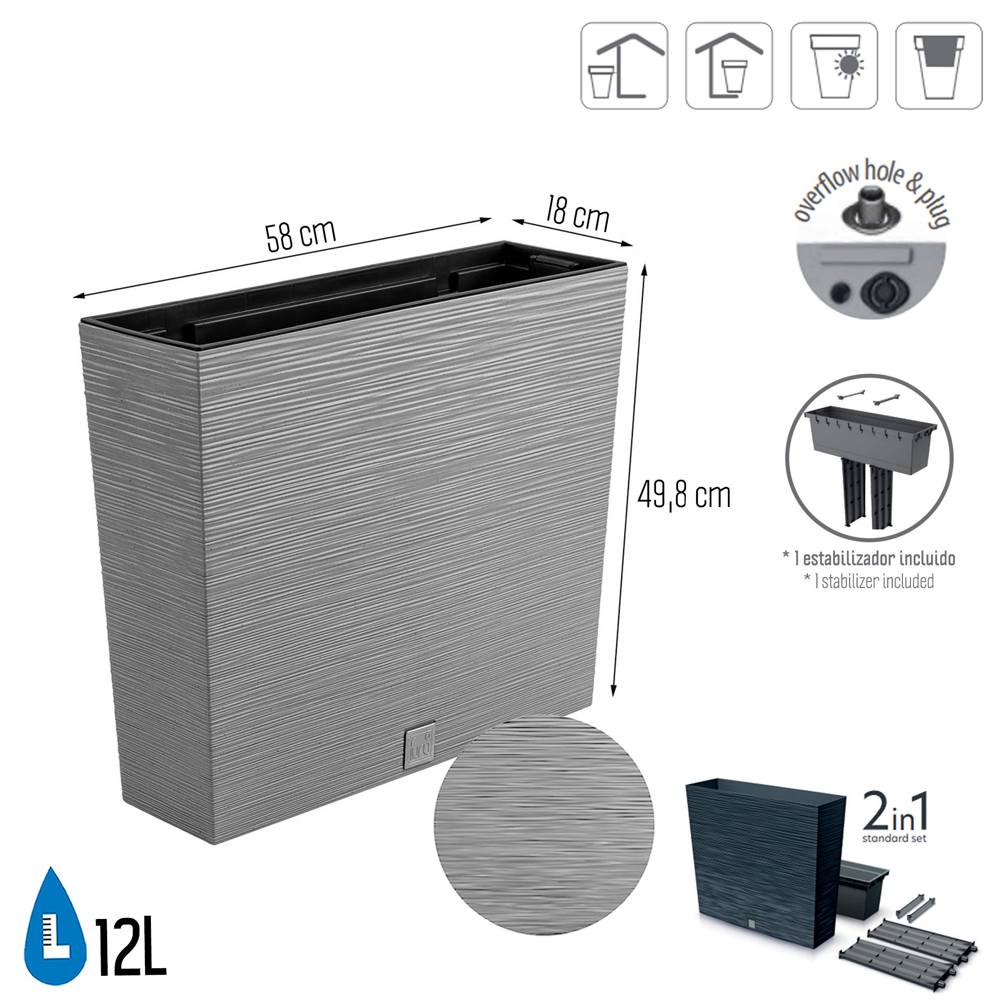Vaso de flores com tanque 12 L cimento - FURU - 2