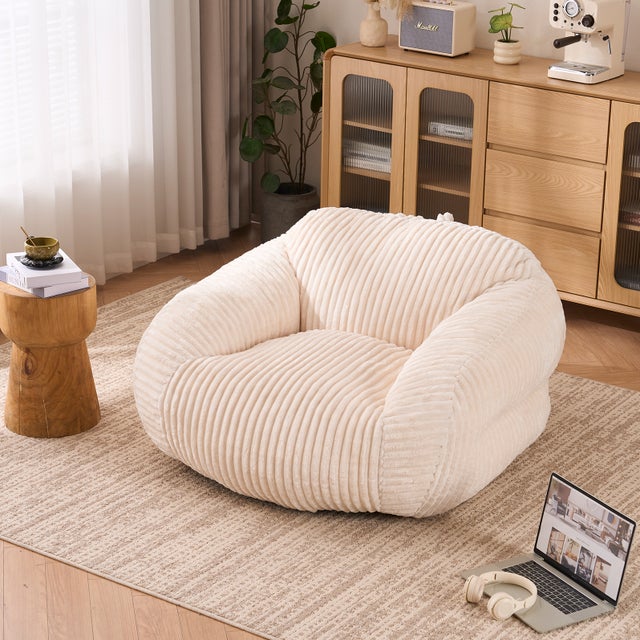 Fauteuil poire adulte avec dossier – Siège lounge en velours côtelé – Pour salon ou chambre – 116x110x61 cm – Beige - mousse