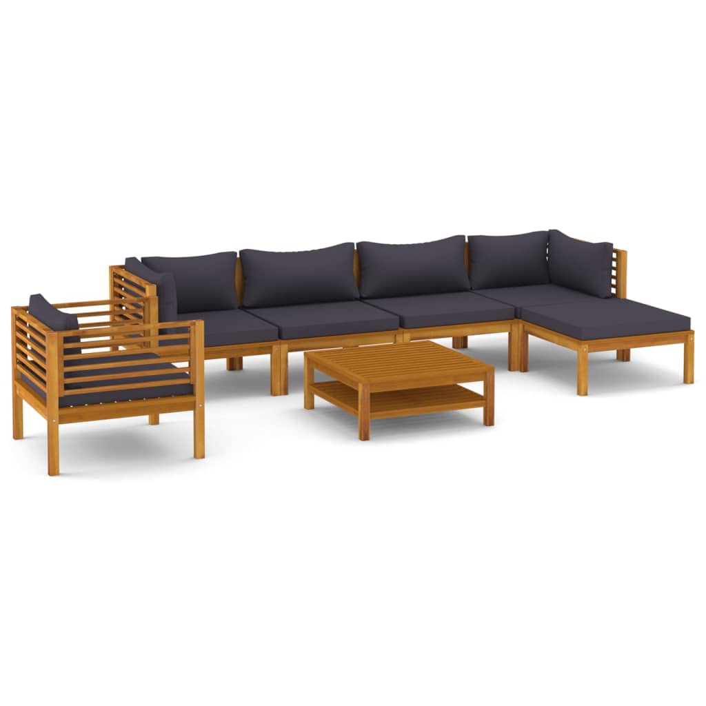 Salon de jardin 7 pcs avec coussin Bois d'acacia solide 8 - 2