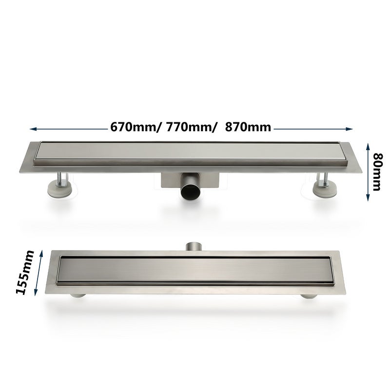 Canalina Di Scarico A Pavimento In Acciaio Inox 60 Cm - Rettangolare Con Filtro Antiodore E Rivestimento Rimovibile