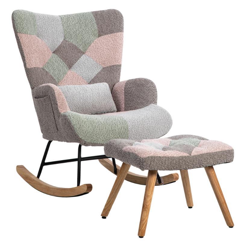 Comfy Multi-Color Rocking Chair 93cm with Footrest, Lumbar Cushion, Durable Rubberwood Frame, Relaxing Lounge Chair - 6