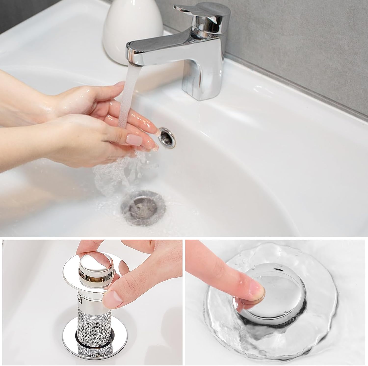 Bonde de Lavabo(2Pcs), Universelle Bouchon Salle de Bain Baignoire, Filtre Evier de Drainage Vidange D'Évier Récupération Cheveux, Universel avec Pani - 4