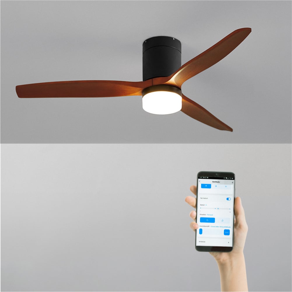 CREATE- WIND CALM M - Ventilador de teto silencioso de 40 W com pás técnicas em ABS Ø132cm - Com luz - com wifi - 2
