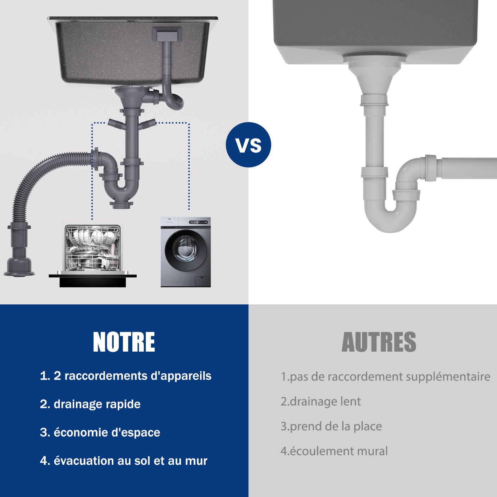 Cecipa max 45x45cm Evier Quartz Noir Evier 1 Bac en Quartz et Résine + Noir Mitigeur Cuisine avec Douchette Extractible 2 Modes de pulvérisat - 5