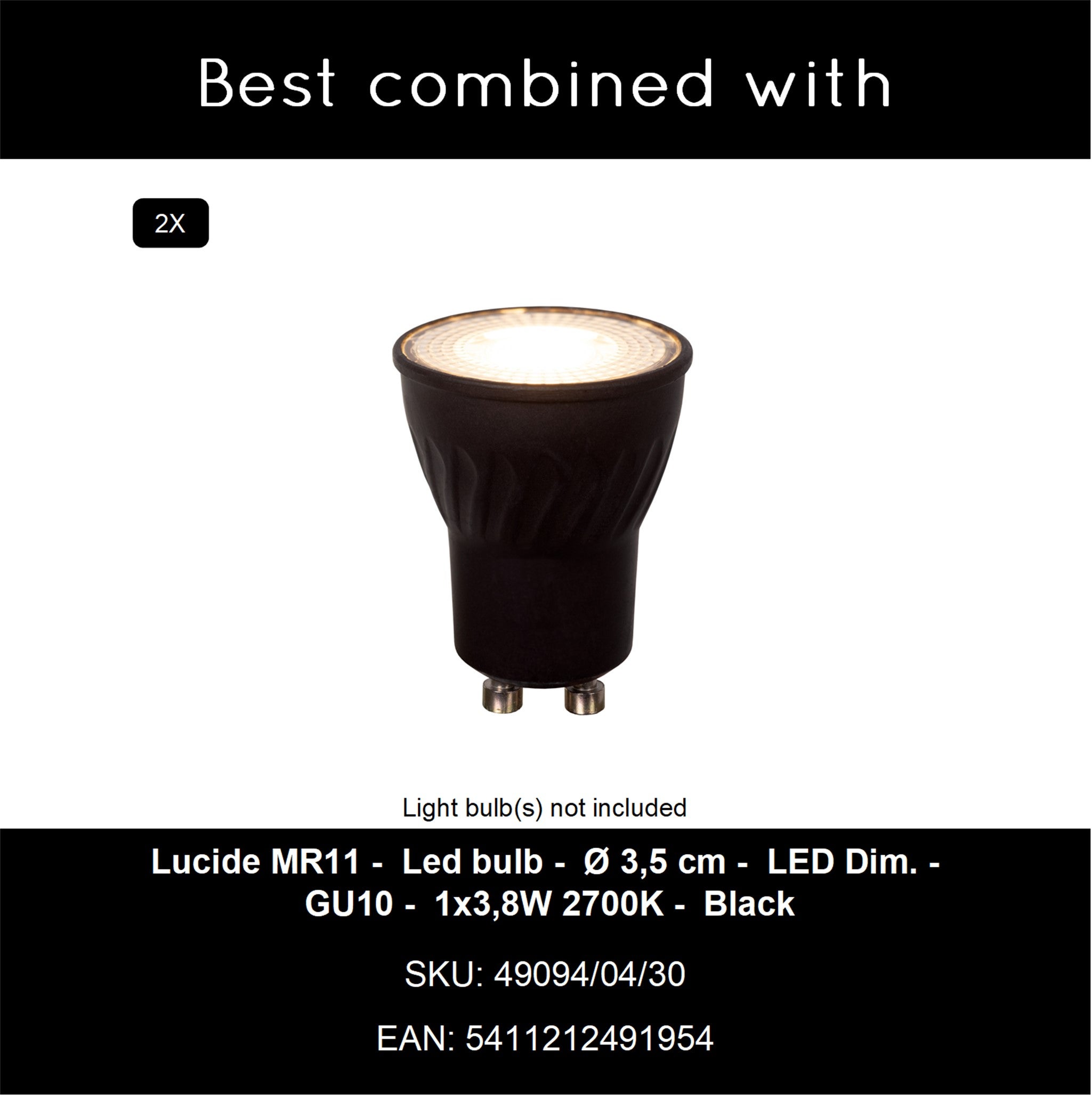 Spot plafond RITMO - Noir - 2xGU10 (MR11) - Lucide - 7