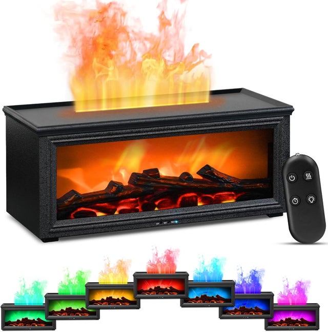 Diffuseur Huiles Essentielles Flamme avec Cheminée LED, 280ML Diffuseur d'aromathérapie, Diffuseur Ultrasonique Lumière de Flamme à 7 Couleur