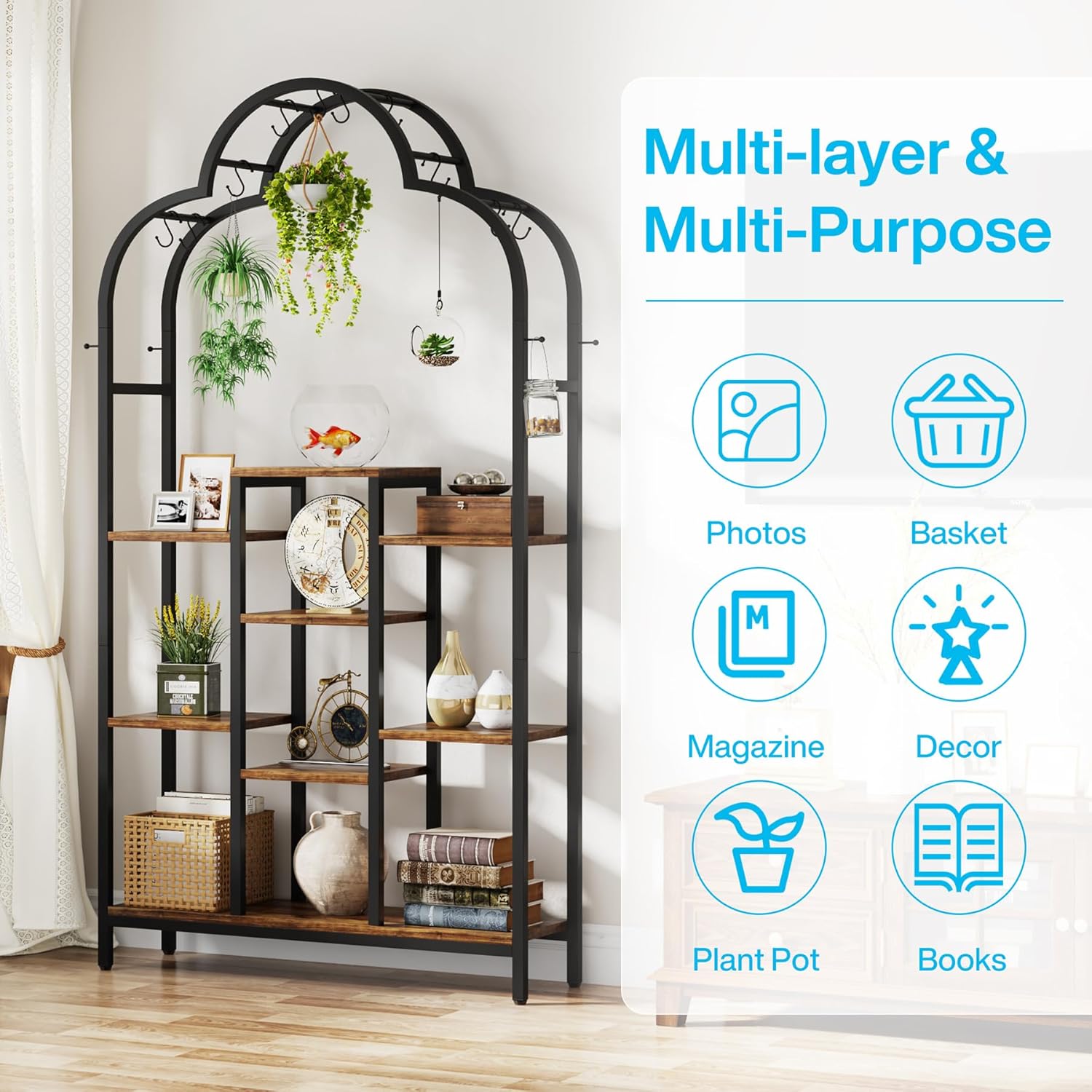 Tribesigns Support pour plantes d'intérieur à 6 niveaux, étagère arquée en métal de 190 cm,pour intérieur, jardin, balcon, salon - 6