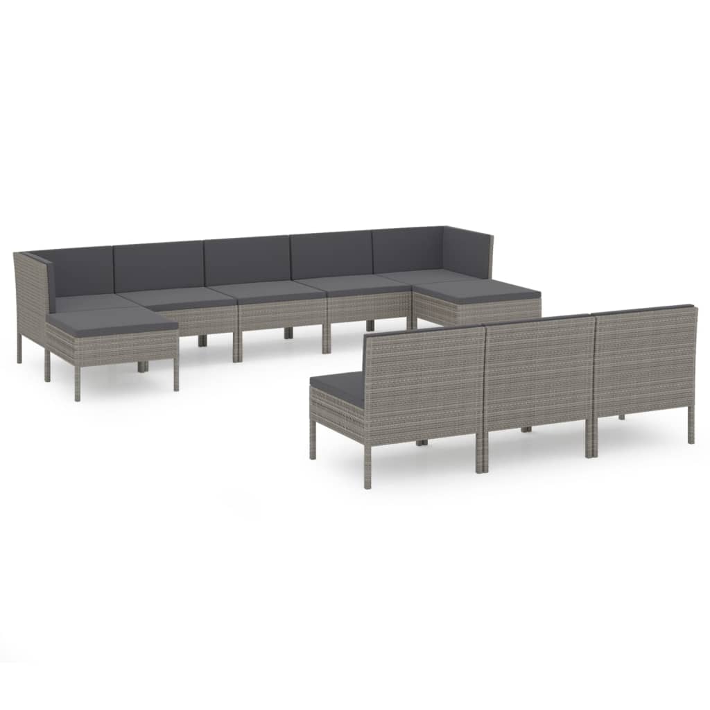 The Living Store - Salon de jardin 10 pcs avec coussins Résine tressée Gris - 2