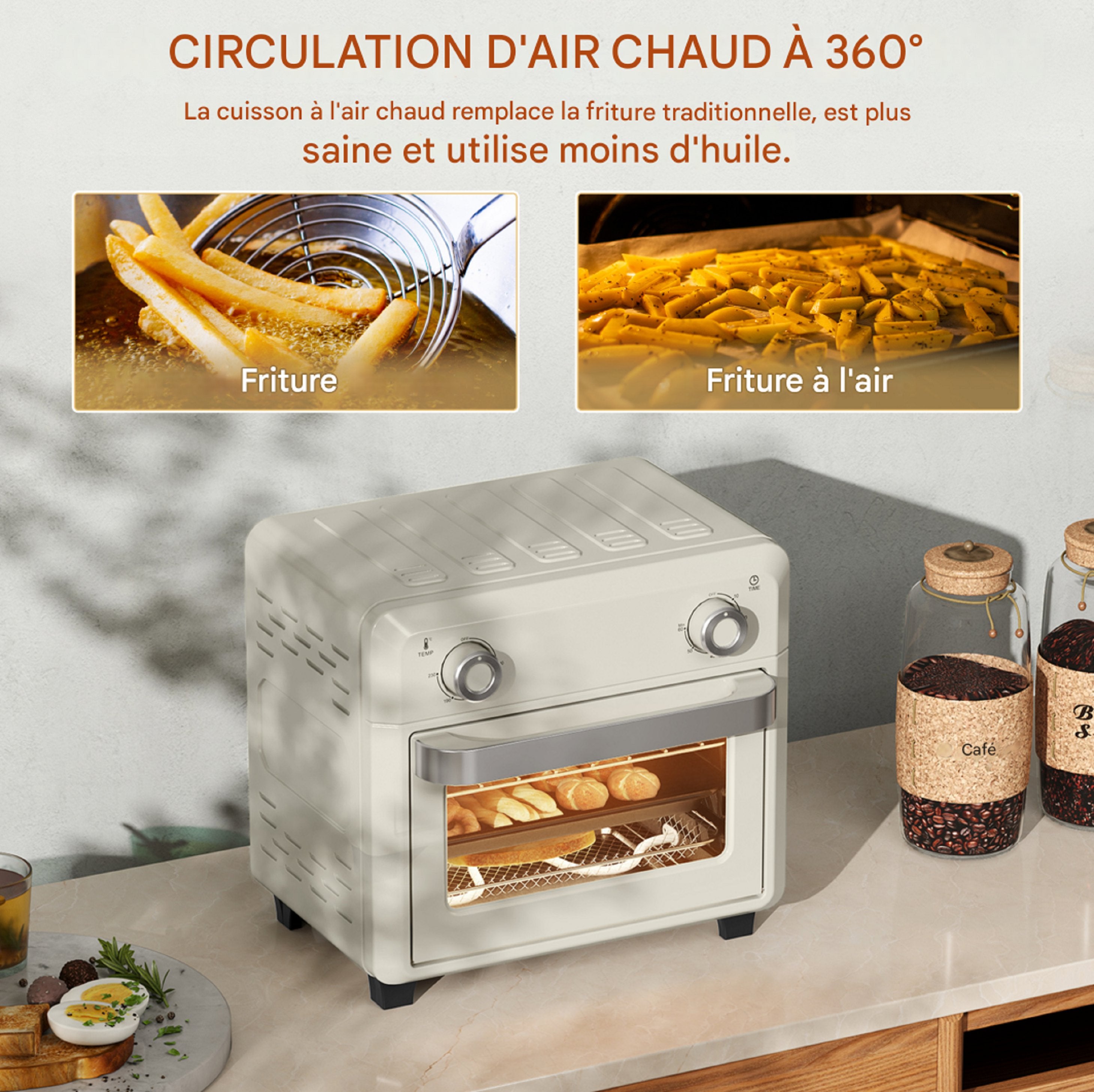 Four HOMCOM Mini à convection 10 L 2 en 1 avec grille, friteuse à air chaud 80 °C-230 °C avec écran tactile, 1000 W - 5
