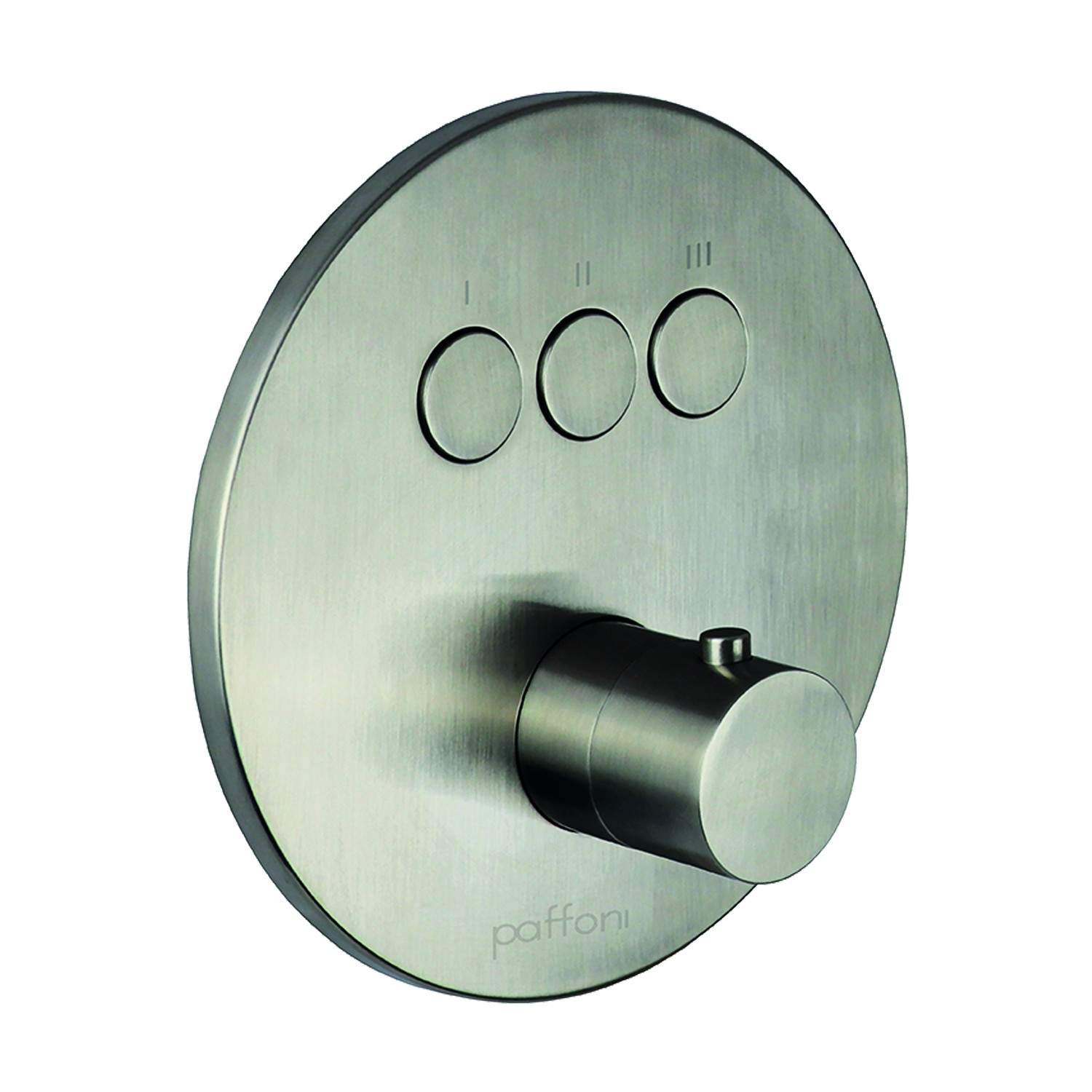 Monomando ducha empotrable 3 funciones exterior con plato redondo en color acero cepillado paffoni compact box cpm019st - steel looking