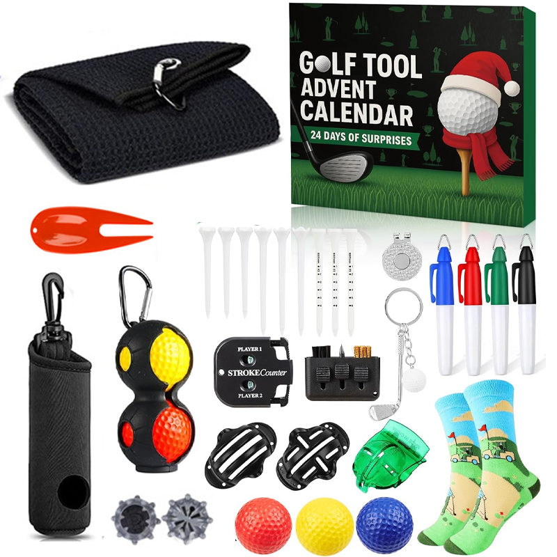 Świąteczny Kalendarz Adwentowy Golf Zestaw Golfowy w Świąteczny Kalendarz Odliczania z Akcesoriami Golfowymi Świąteczna Niespodzianka w Prezencie