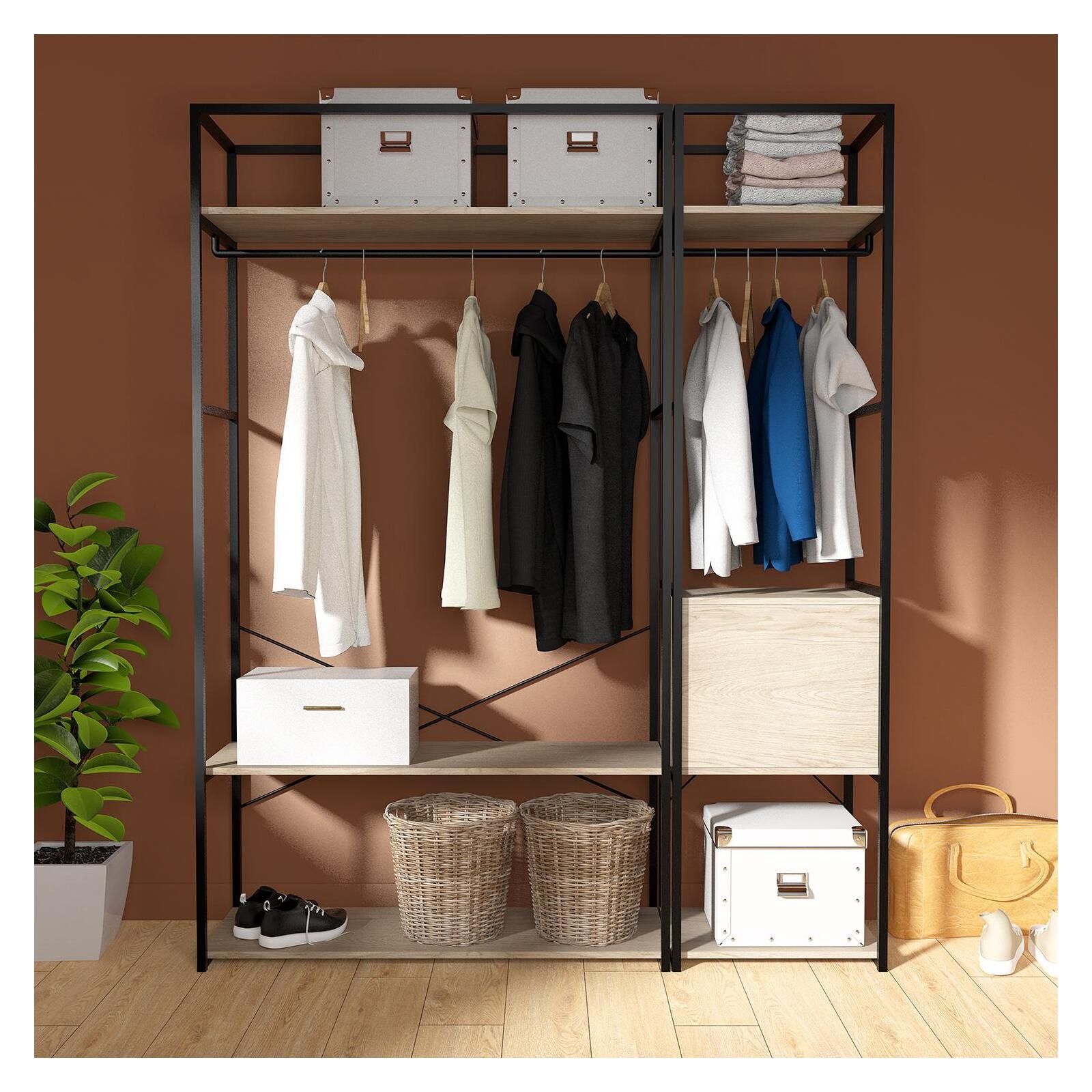 5five Portant à Vêtements Avec Étagères Bois Et Métal Jano - Rangement Pratique