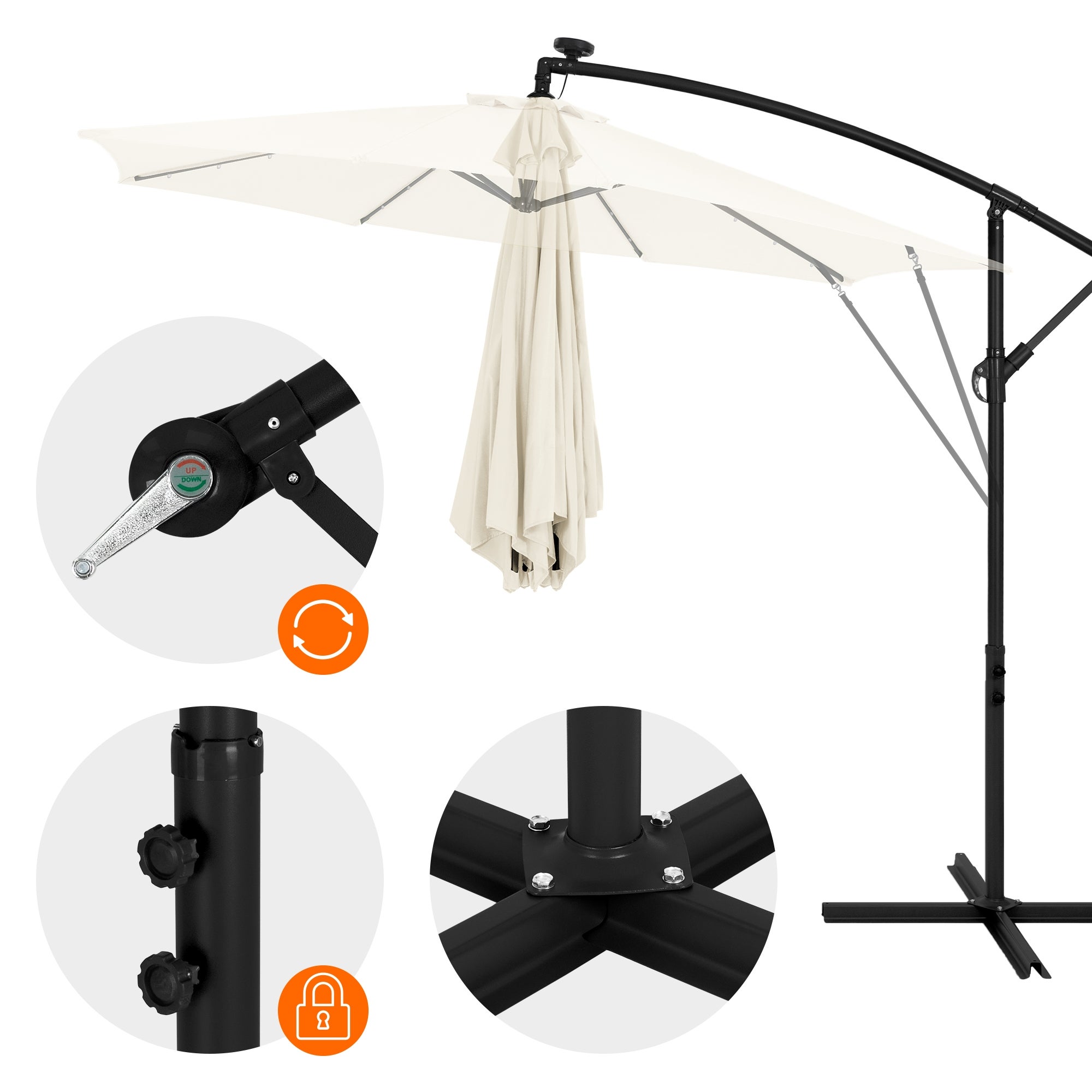 Parasol déporté avec LED intégré Ø 300 cm beige en aluminium à manivelle protection UV50+ imperméable meuble jardin inclinable et pivotant 360° - 2
