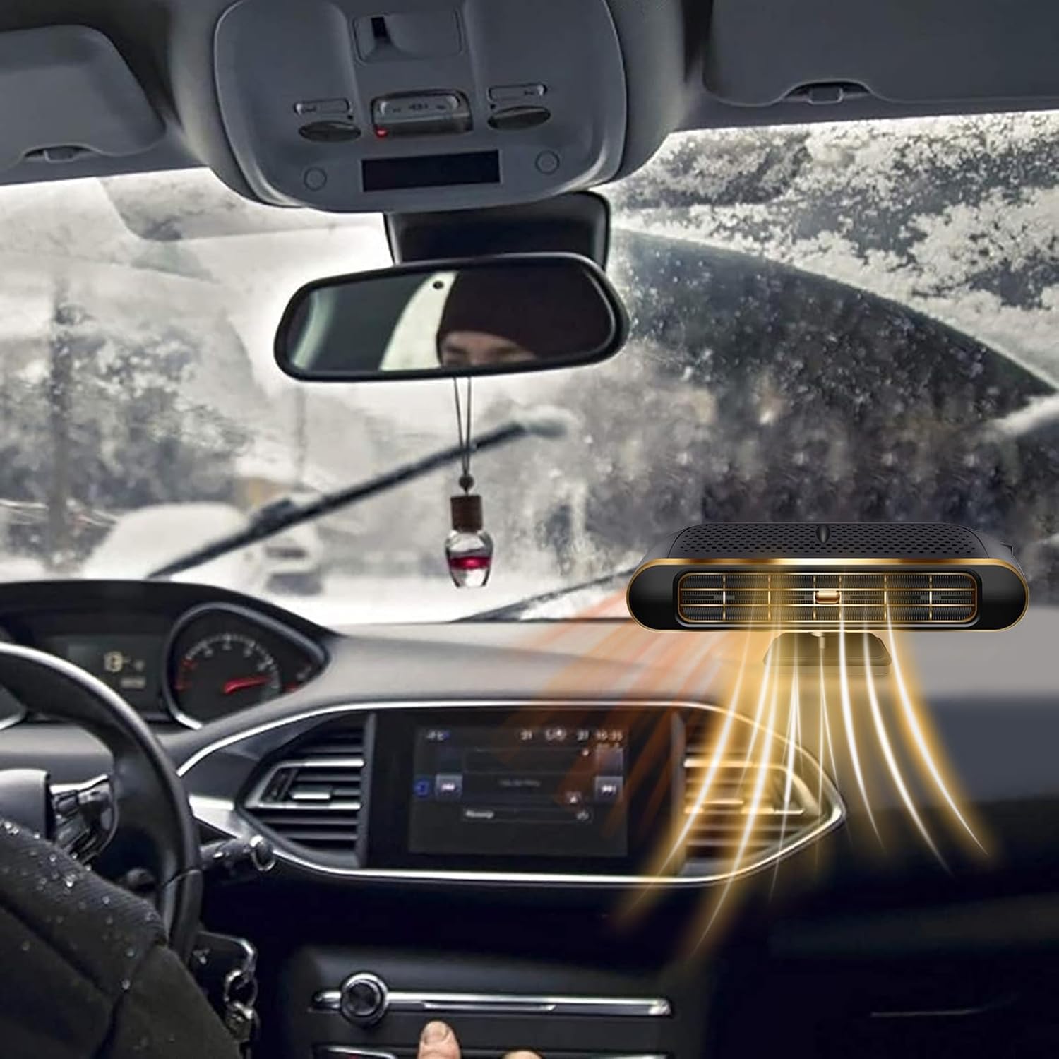 Czarno-srebrny grzejnik samochodowy, 17*9,5*7,5 cm, grzejnik dwufunkcyjny, chłodzenie i ogrzewanie o dużej mocy, odmrażanie i odparowywanie samochodu - 2