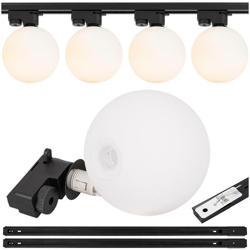 Lampa szynowa wisząca 4x BIAŁA KULA klosz mleczny G9 + 2x szynoprzewód 1m Oprawa szklana OKRĄGŁA biel OZDOBNA - LEDHOFF
