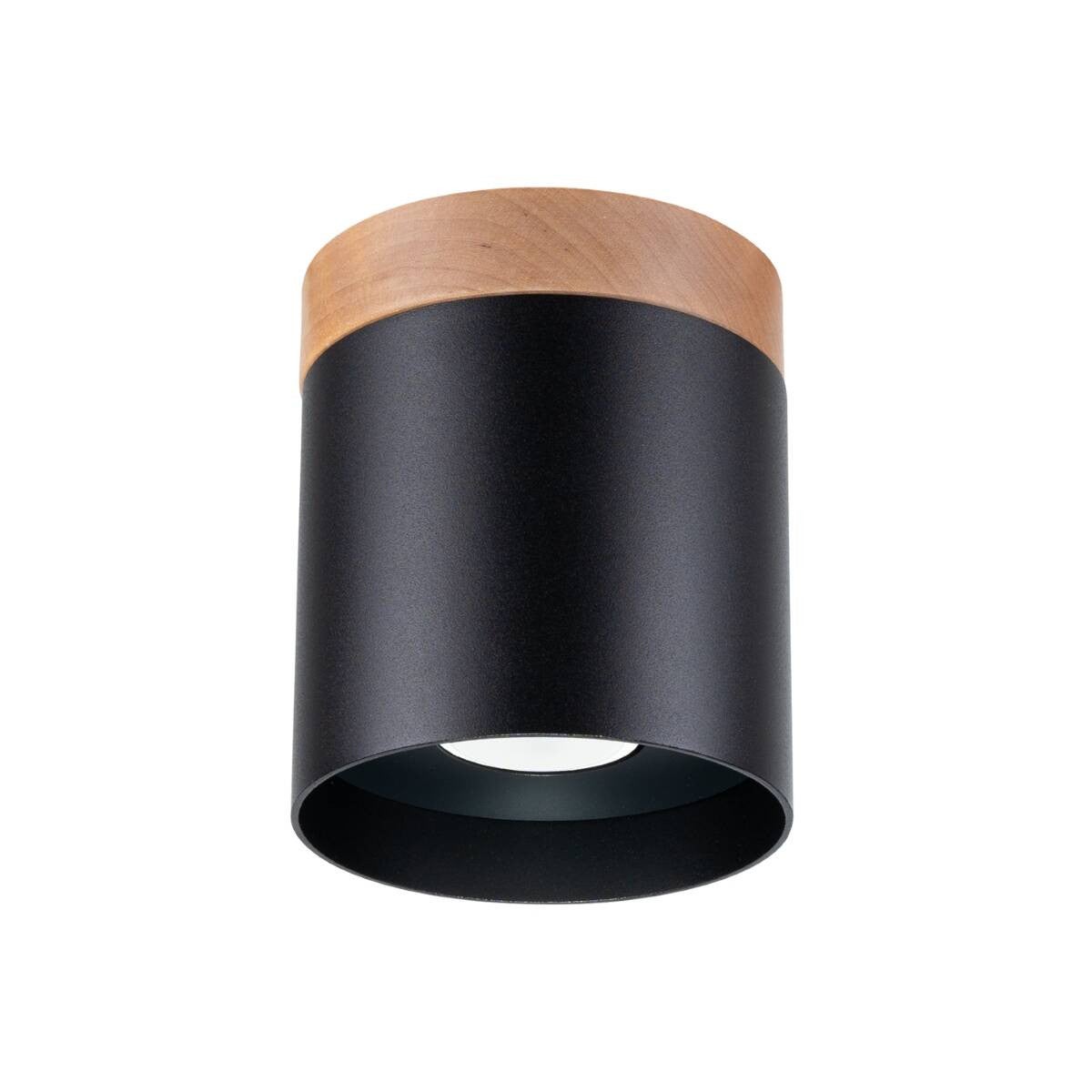 Reflektor sufitowy spot natynkowy Rif okrągły czarny-naturalne drewno 1xGU10x10W wym: 14 x 12 x 12 cm aluminium Sollux Lighting
