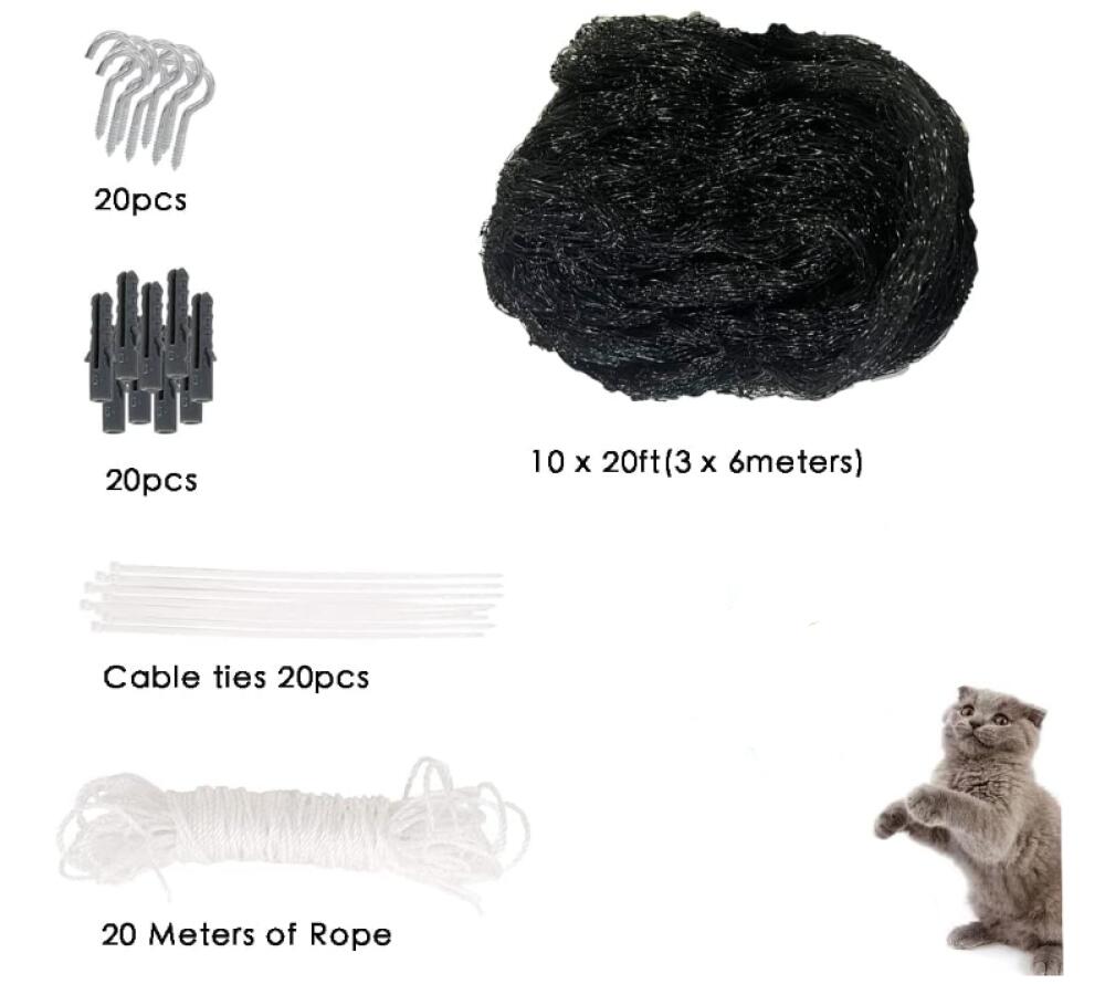 (3 x 6 m, Noir) Filet de balcon pour chat, filet de protection pour balcon, filet anti-chute pour animaux de compagnie, filet de clôture en nylon - 3