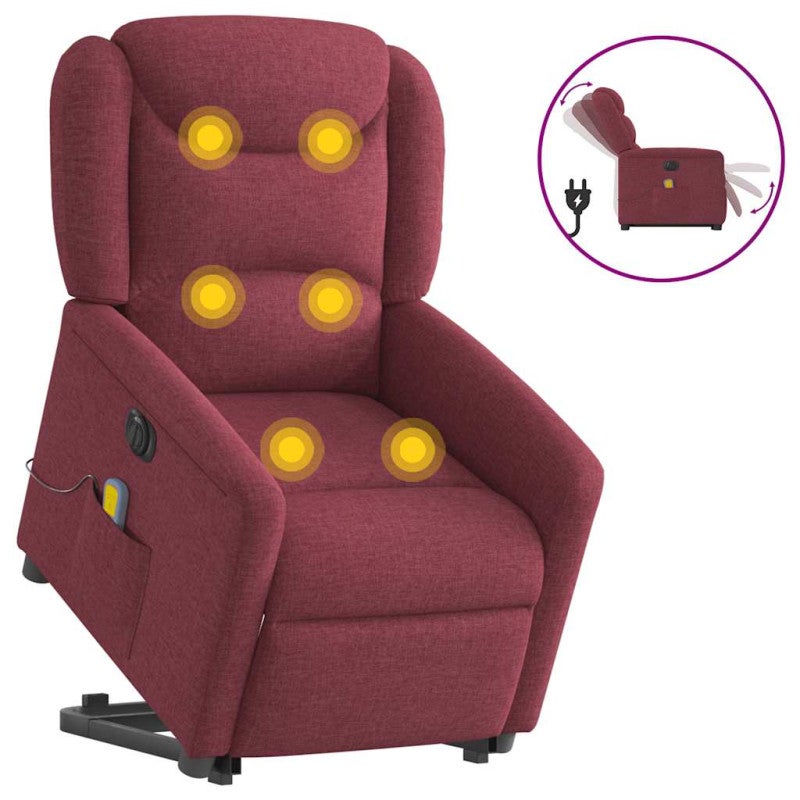 Podnoszony fotel masujący, elektryczny, rozkładany, czerwony vidaXL
