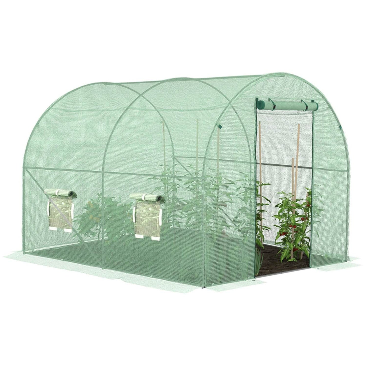 Bâche de rechange pour serre de jardin tunnel 6m² 3 x 2 x 2 m anti-UV avec porte et fenêtres ROMA verte - 3