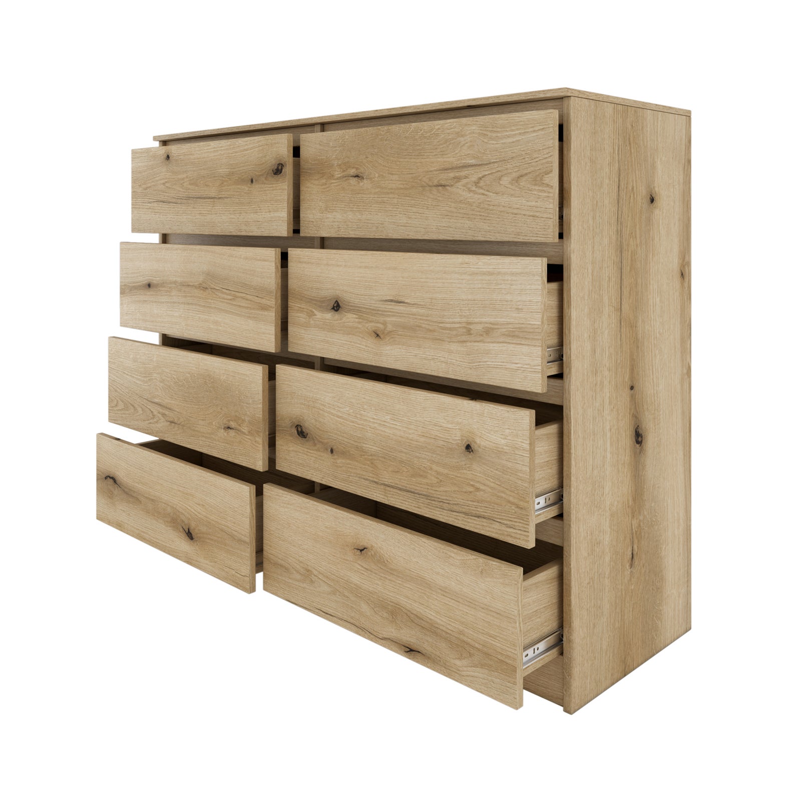 MILAN - Commode moderne grande 8 tiroirs chambre salon - Dimensions 97x120x40 - Design minimaliste - Meuble de rangement - Chêne - 3