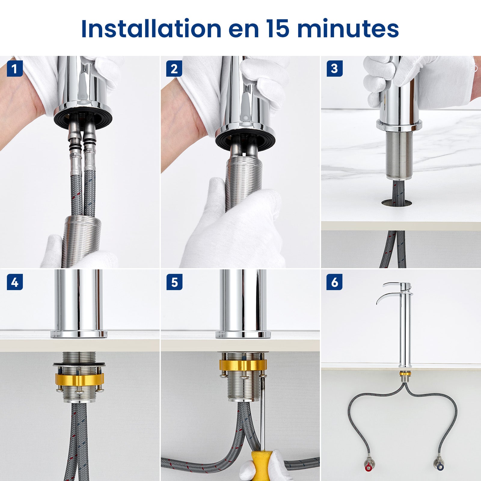 2PCS Mitigeur de lavabo en cascade Robinet de salle de bains chrome Robinet de lavabo en acier inoxydable Robinet de lavabo et vasque haut - 8