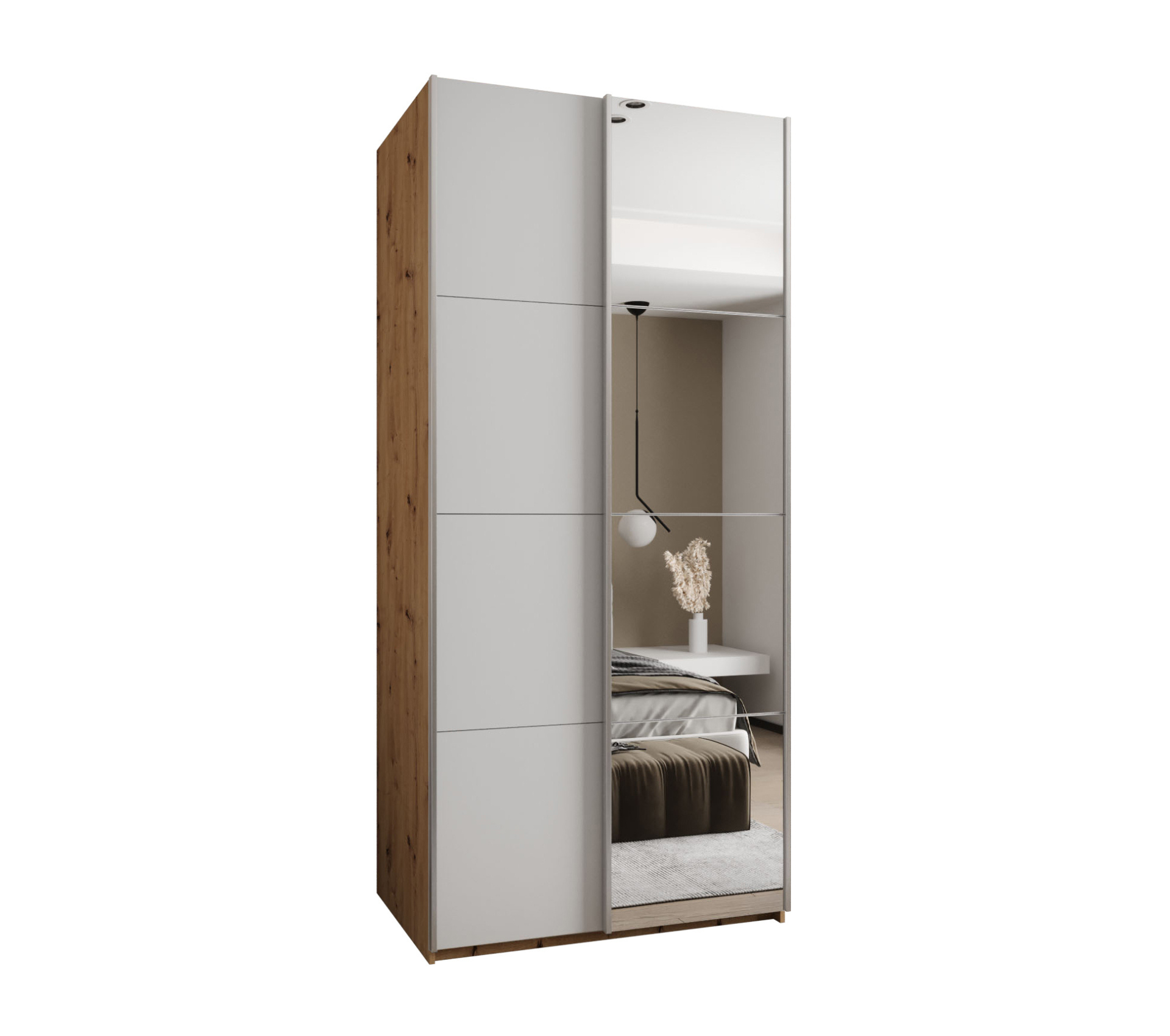 Szafa przesuwna wysoka Lux 3 100 x 64 x 245,5 cm artisan + biały + u. srebrny - Abiks Meble